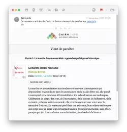 Email d'alerte auteur Cairn.info