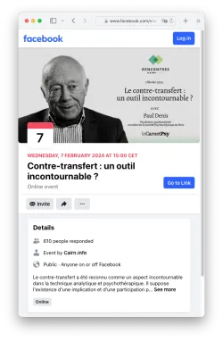 Capture d'écran - Evénement Facebook Rencontre auteur Cairn.info